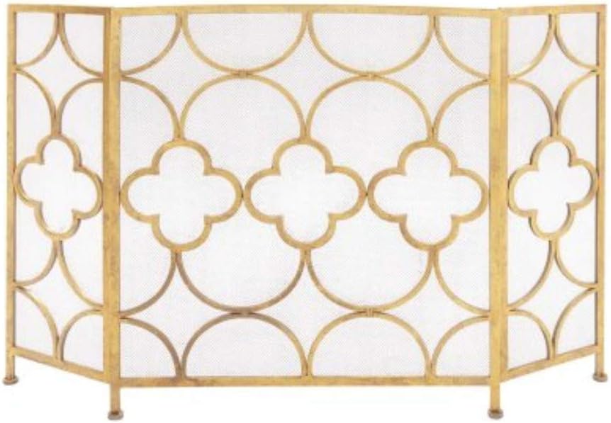 Benzara Domed Top Leaf Patterned Single Panel Metal Fire Screen, Bronze and Green Pack of 2