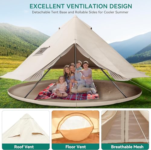 YITAHOME Canvas Bell Yurt Tents - 4 Season Waterproof Glamping Tents w/Stove Jack for Family Camping, Hunting, Parties - 13/16.4/20FT