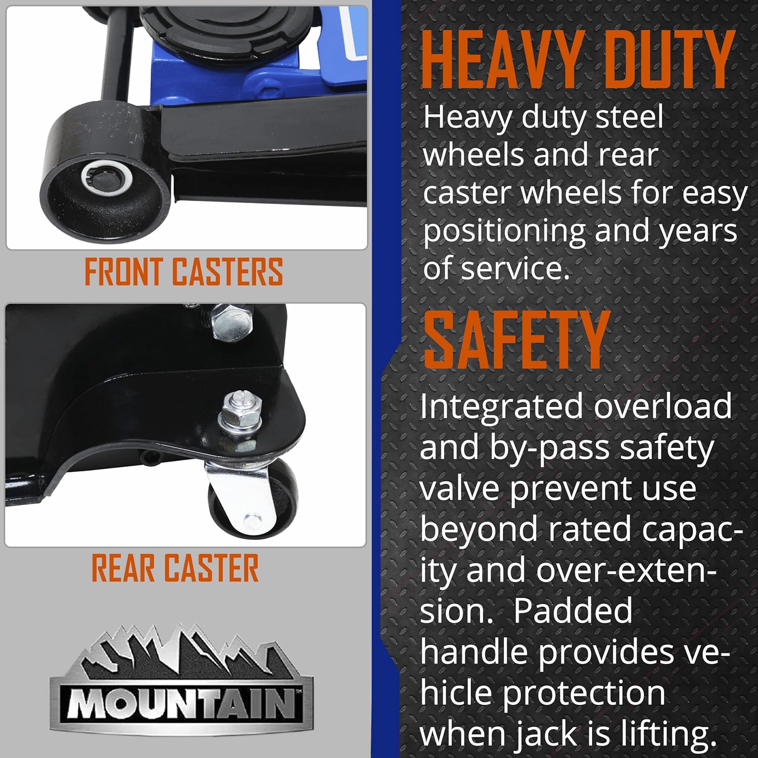 Mountain 3.5 Ton Service Jack; 7,000 LBS. Capacity, Heavy Duty Steel, 21 3/4" Lifting Range, Safety by-Pass Valve; MTN33502