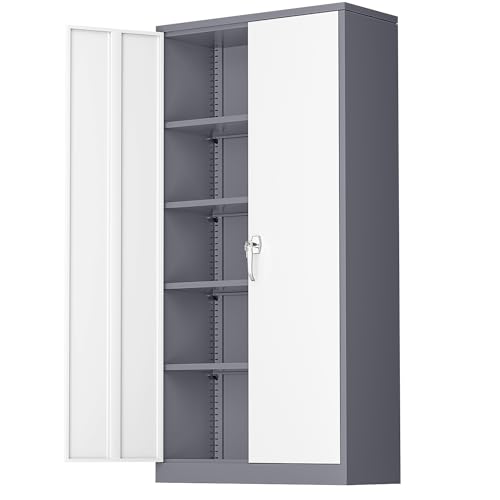 Greenvelly Steel SnapIt Storage Cabinet 72" Locking Metal Garage Storage Cabinet with 4 Adjustable Shelves, 2 Doors and Lock for File, Office, Garage