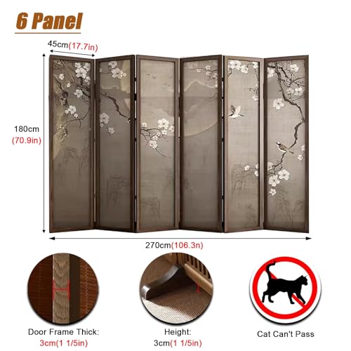 Room Divider 6 ft Wall Partition Wood Screen 6 Panels, Free Standing Foldable Dressing Screen Separating with Detachable Base