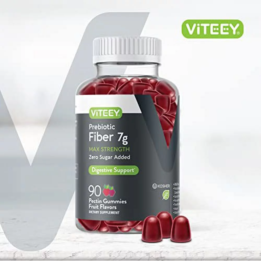 VITEEY Fiber 7g Gummies, Max Strength, Zero Sugar, Digestive Support, Fruit Flavor, 90 Count (Pack of 1) - Curated Treasures Market