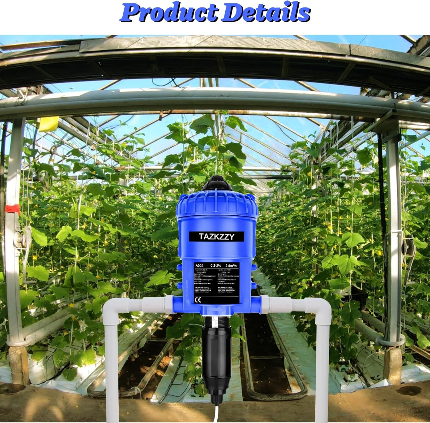 0.2-2% Fertilizer Injector for Drip Irrigation, Water Powered Dosing Pump without Back Flow, 0.44-17GPM,POM Housing