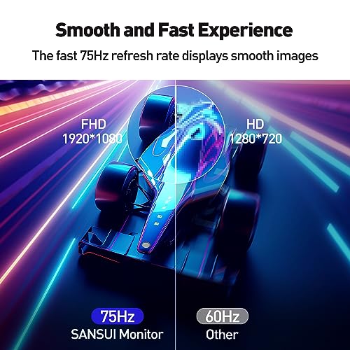 SANSUI Monitor 22 Inch IPS 75Hz FHD 1080P HDMI VGA Ports Computer Monitor Ultra-Thin Tilt Adjustable VESA Mount Compatible with Eye Comfort 178° Wide