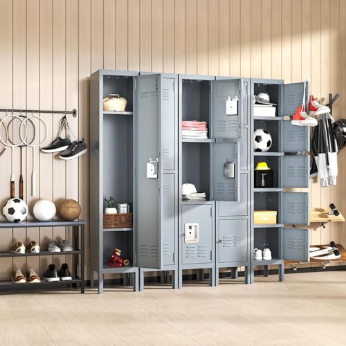 3 Doors Lockers for Employees, Steel Storage Lockers Lockable, Metal Locker Storage Cabinet for Home Office School Gym, Require Assembly (Grey)
