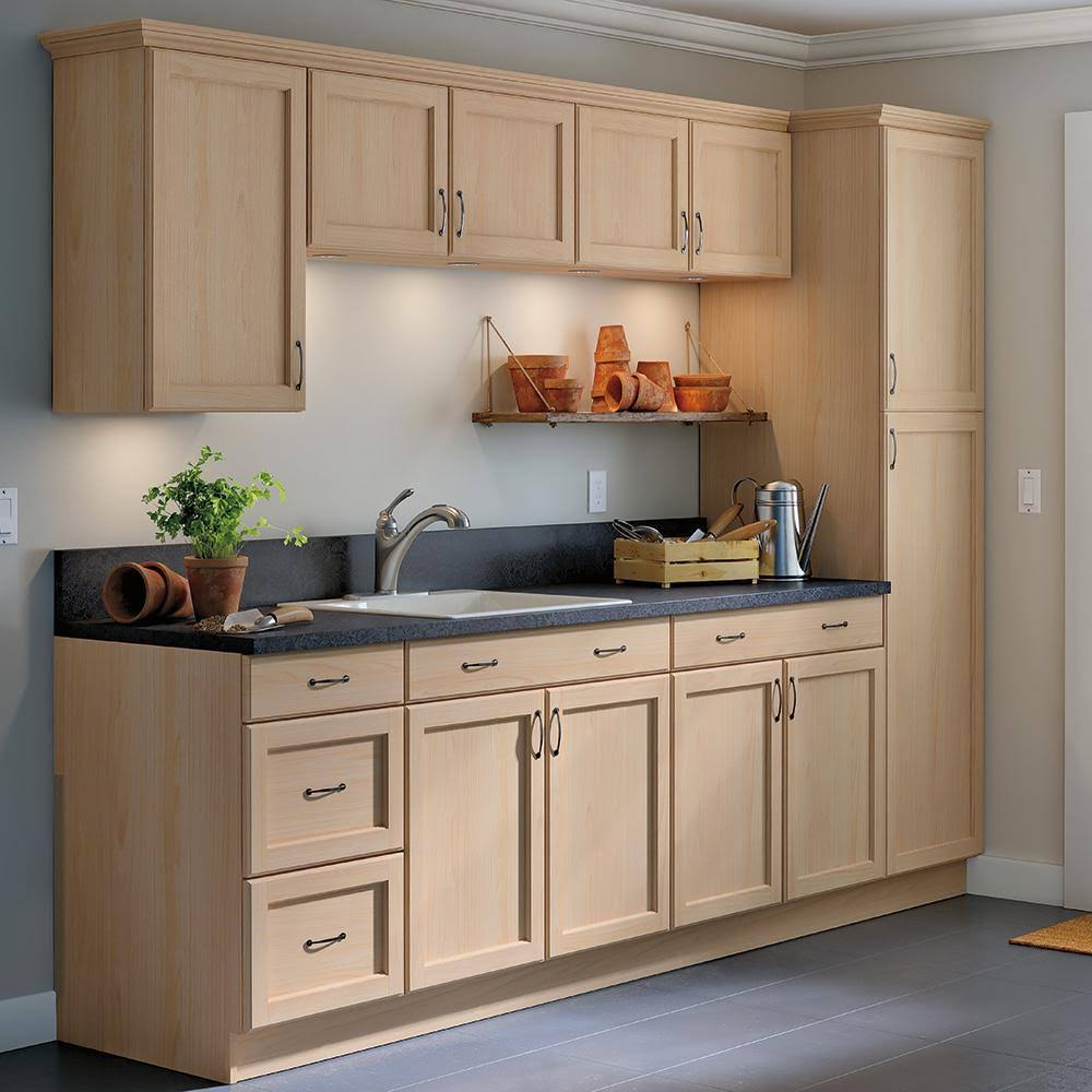 Hampton Bay Easthaven Shaker Assembled 30x34.5x24 in. Frameless Base Cabinet with Drawer in Unfinished Beech