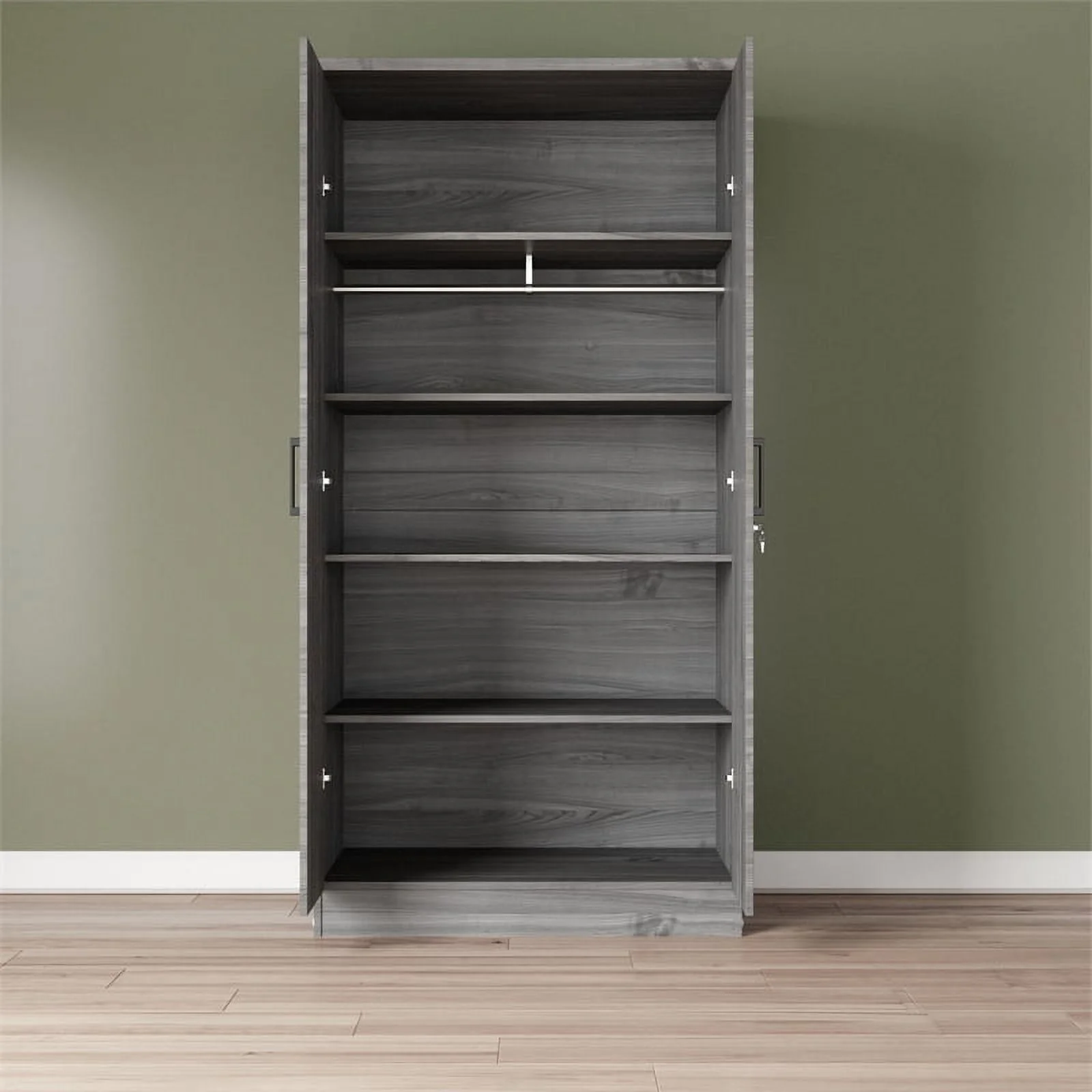 Better Home Products Harmony Two Door Armoire Wardrobe with Mirror in Gray