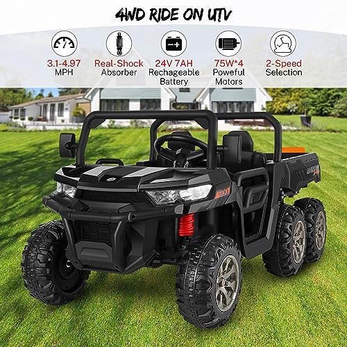 Hikole Two Seater Ride on Cars for Kids, 6x6 24V Kids UTV with Dump Bed&Shovel, 6 EVA Tires, Spring Suspension, LED Light, Music, Bluetooth, USB