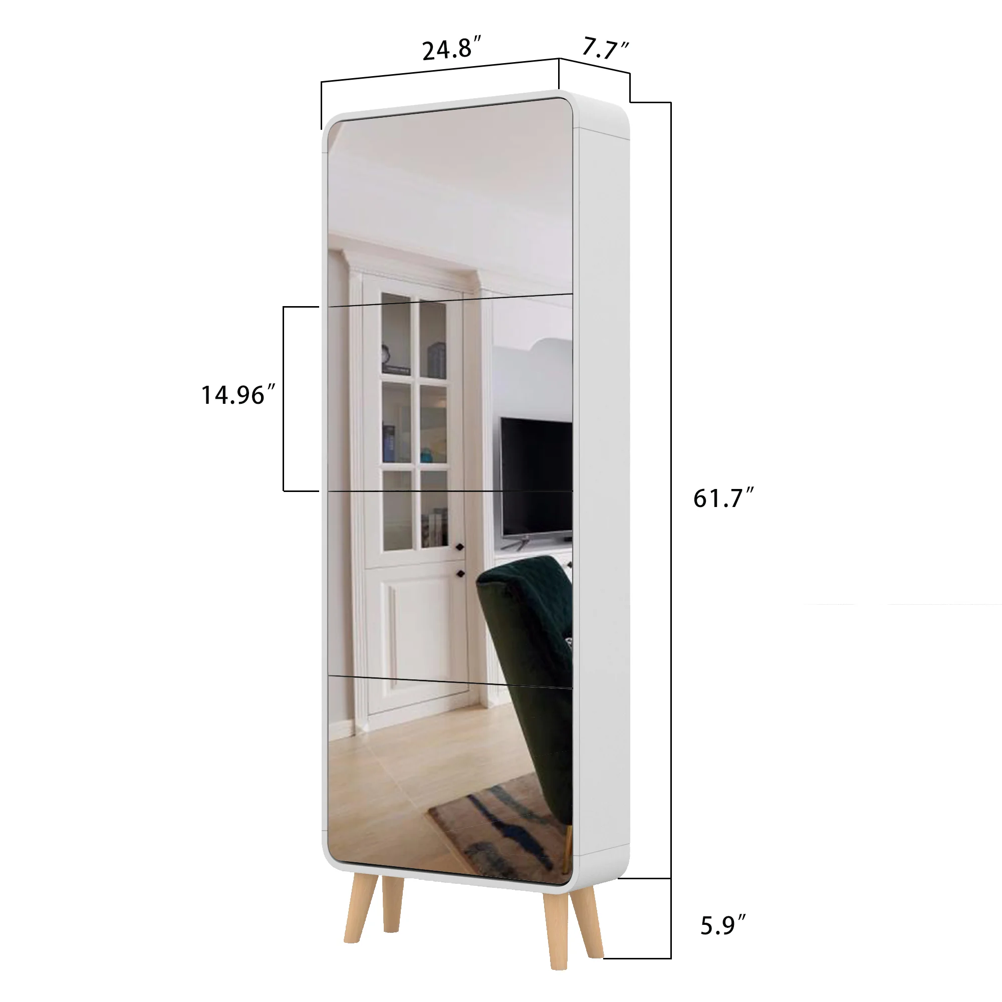 Holaki Shoe Cabinet, 4 Flip Drawers Free Standing Shoe Rack with Mirror, White Wood Slim Shoe Storage Cabinet for Entryway, Hallway, and Corridor