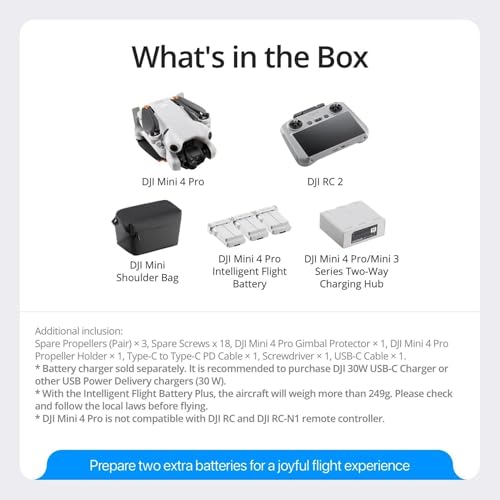 DJI Mini 4 Pro (DJI RC-N2), Drones with Camera for Adults 4K, Under 0.549 lbs/249 g, 34 Mins Flight Time, 20km Max Video Transmission Distance