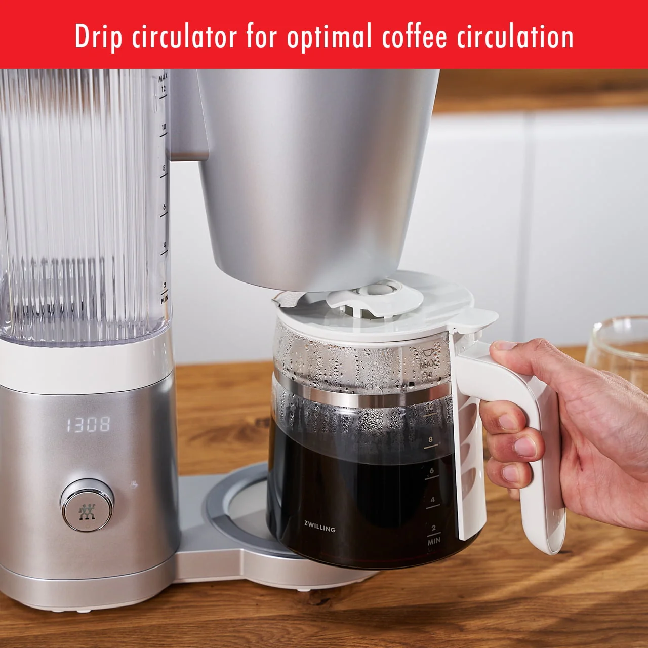 ZWILLING Enfinigy Glass Drip Coffee Maker 12 Cup, Awarded the SCA Golden Cup Standard, Silver
