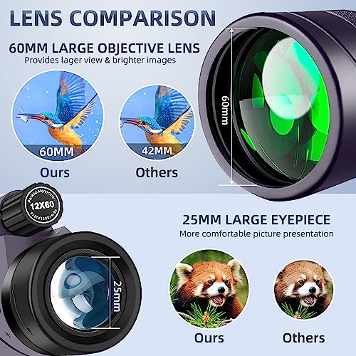 40X60 Monocular Telescope, High Power Monocular for Adults with Phone Adapter& Tripod& Hand Strap, Low Night Vision Monocular
