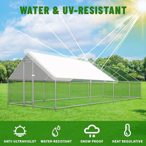 Large Metal Chicken Coop Walk-in Poultry Cage with Water-Resident and Anti-UV Cover Duck Rabbit Cat House Outdoor Chicken Run Pen with Spire Shaped