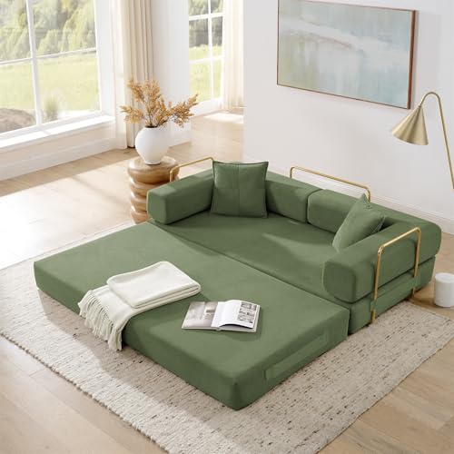 4-in-1 Folding Convertible Sofa Bed, 78 Inch Boneless Couch with Fixed-Shape Frame, Corduroy Loveseat Sleeper with Pull Out Bed