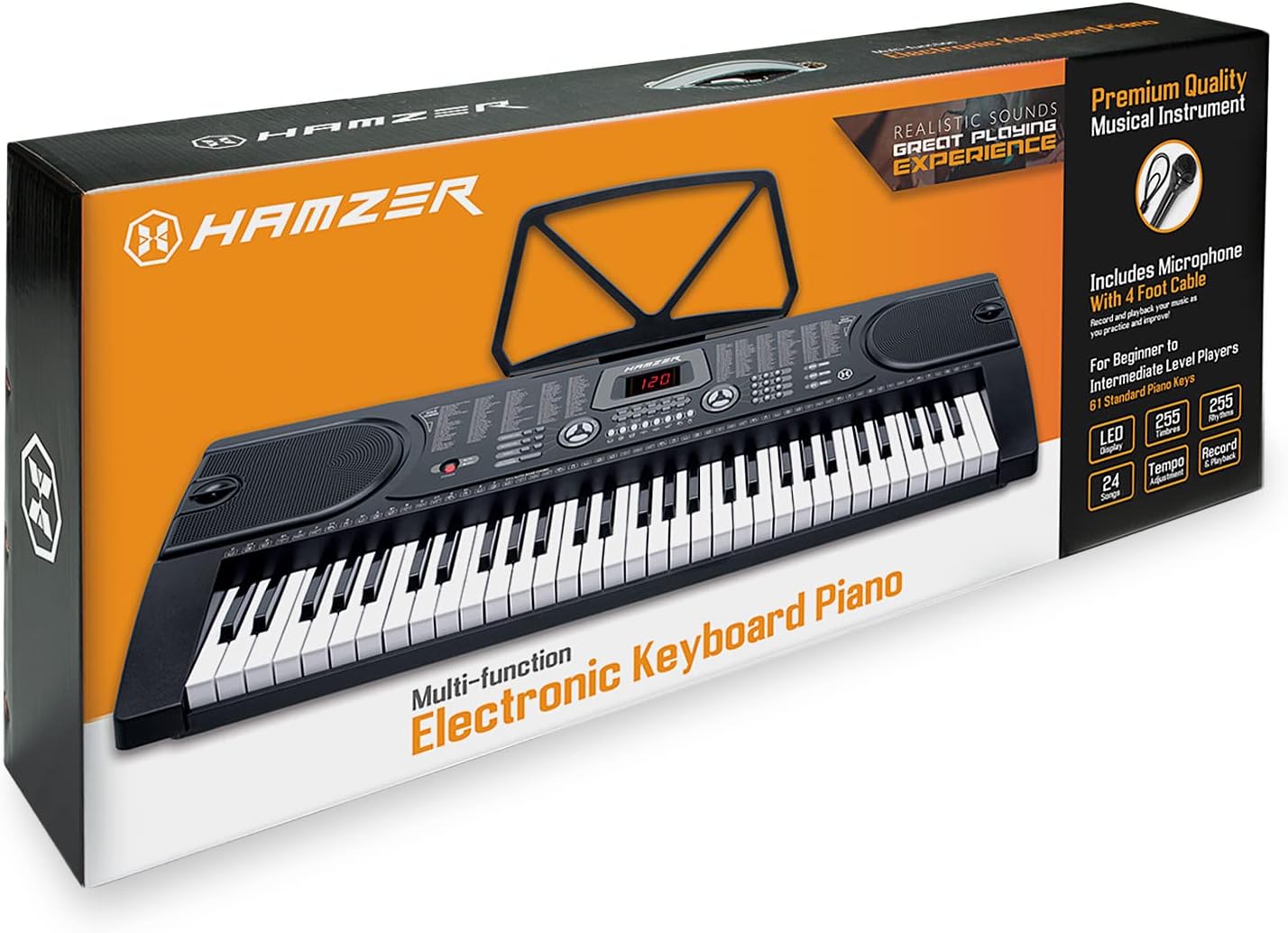 Hamzer 61-Key Portable Electronic Keyboard Piano with Stand, Stool, Headphones, Microphone & Sticker Sheet