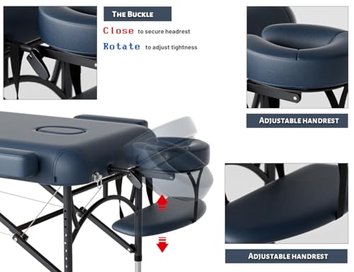 Professional Massage Table Portable 3 Fold Premium Memory Foam Aluminium Leg Hold Up to 1100LBS 8 Heights Adjustable with Carrying Bag Black