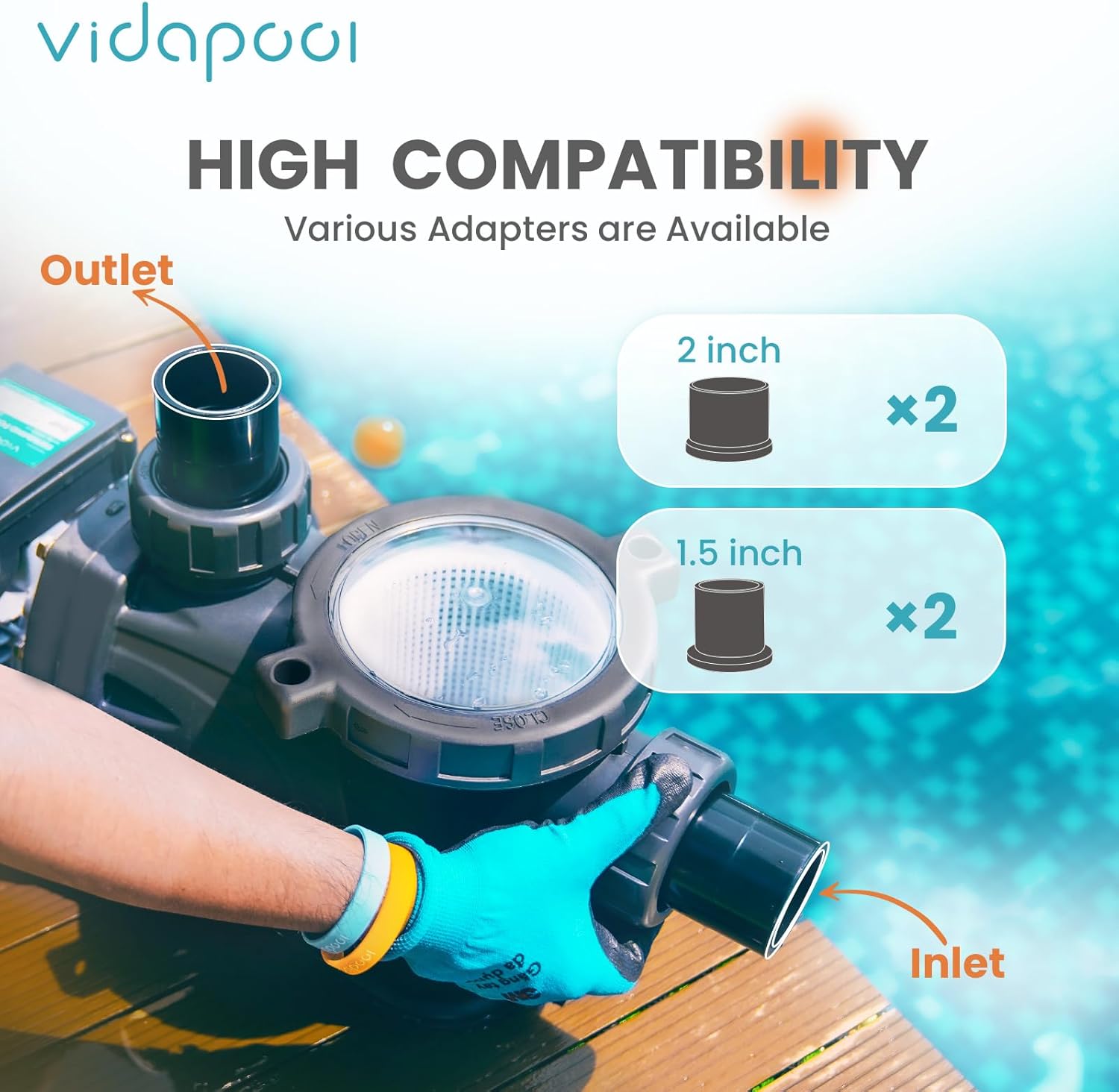 2 HP Pool Pump with timer,8120GPH,220V, 2 Adapters,Powerful In/Above Ground Self Primming Swimming Pool Pumps with Filter Basket