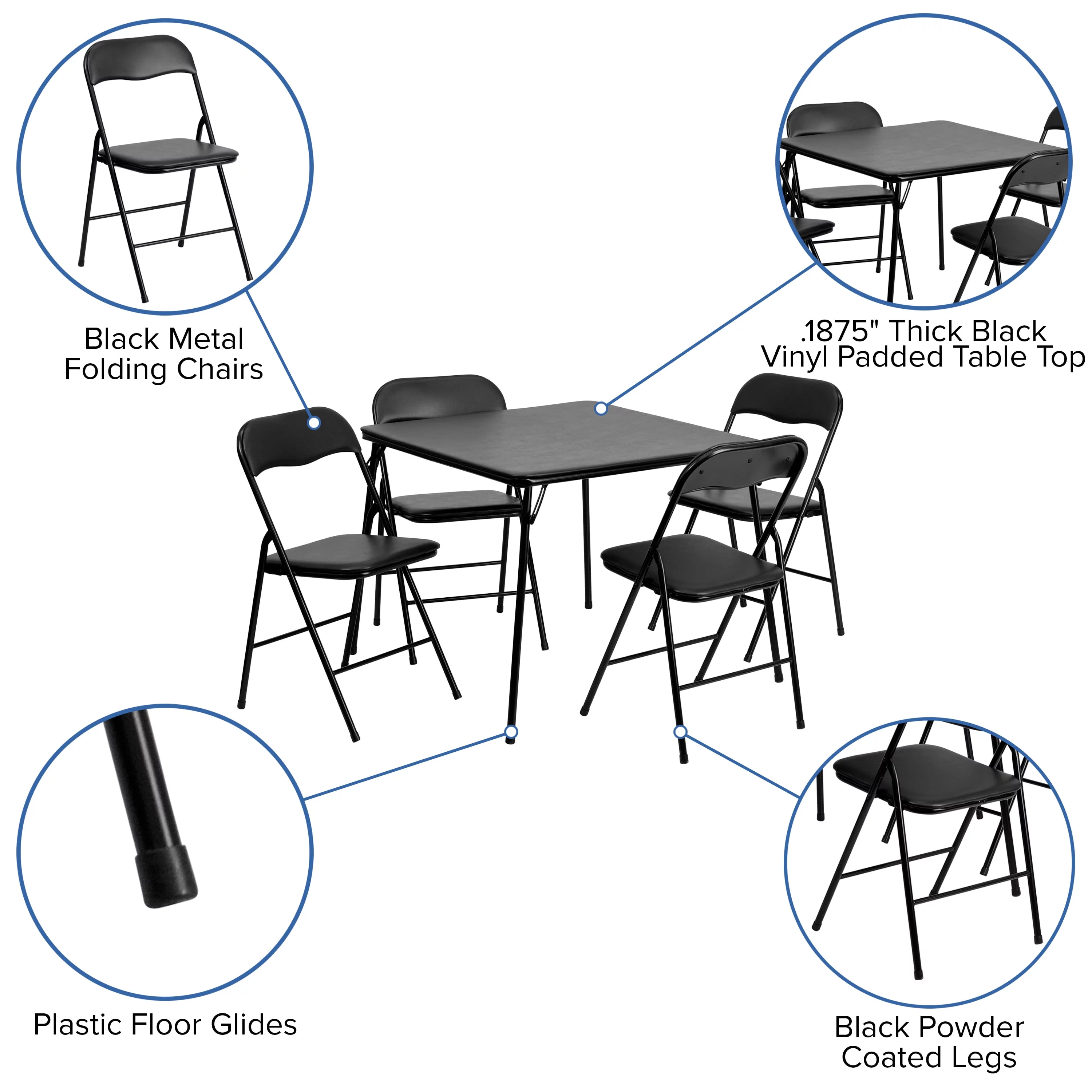 Emma + Oliver 5 Piece Black Folding Game Room Card Table and Chair Set - Radiant Selections