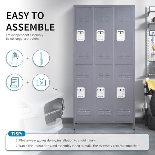 6 Doors Metal Lockers for Employees 72" H Storage Cabinet Lockable Locker with Shelves Steel Storage Locker for Gym School Office Home Requires