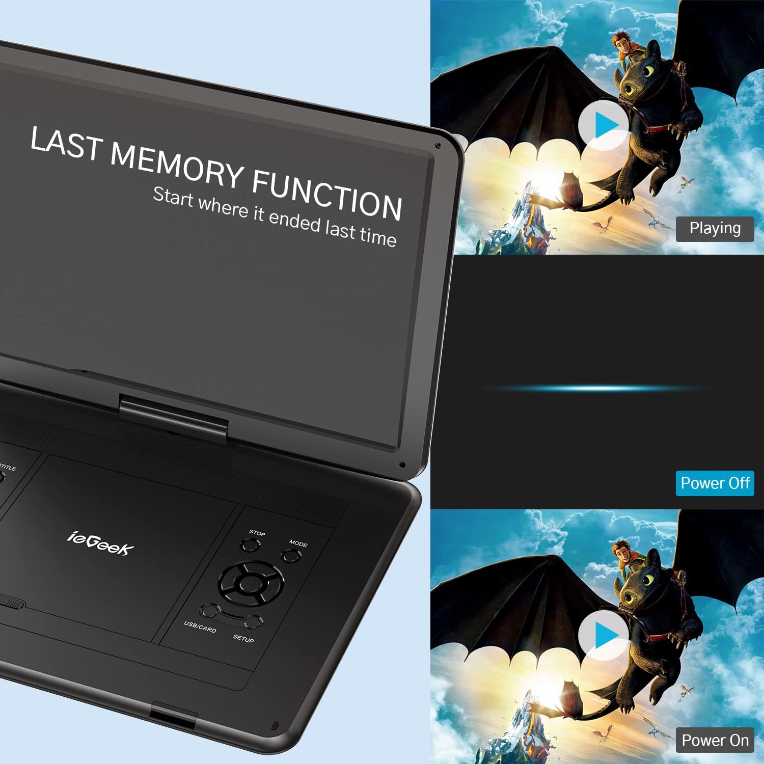 ieGeek 17.5" Portable DVD Player with 15.6" Swivel HD Large Screen, 6 Hrs 5000mAH Rechargeable Battery, High Volume Speaker