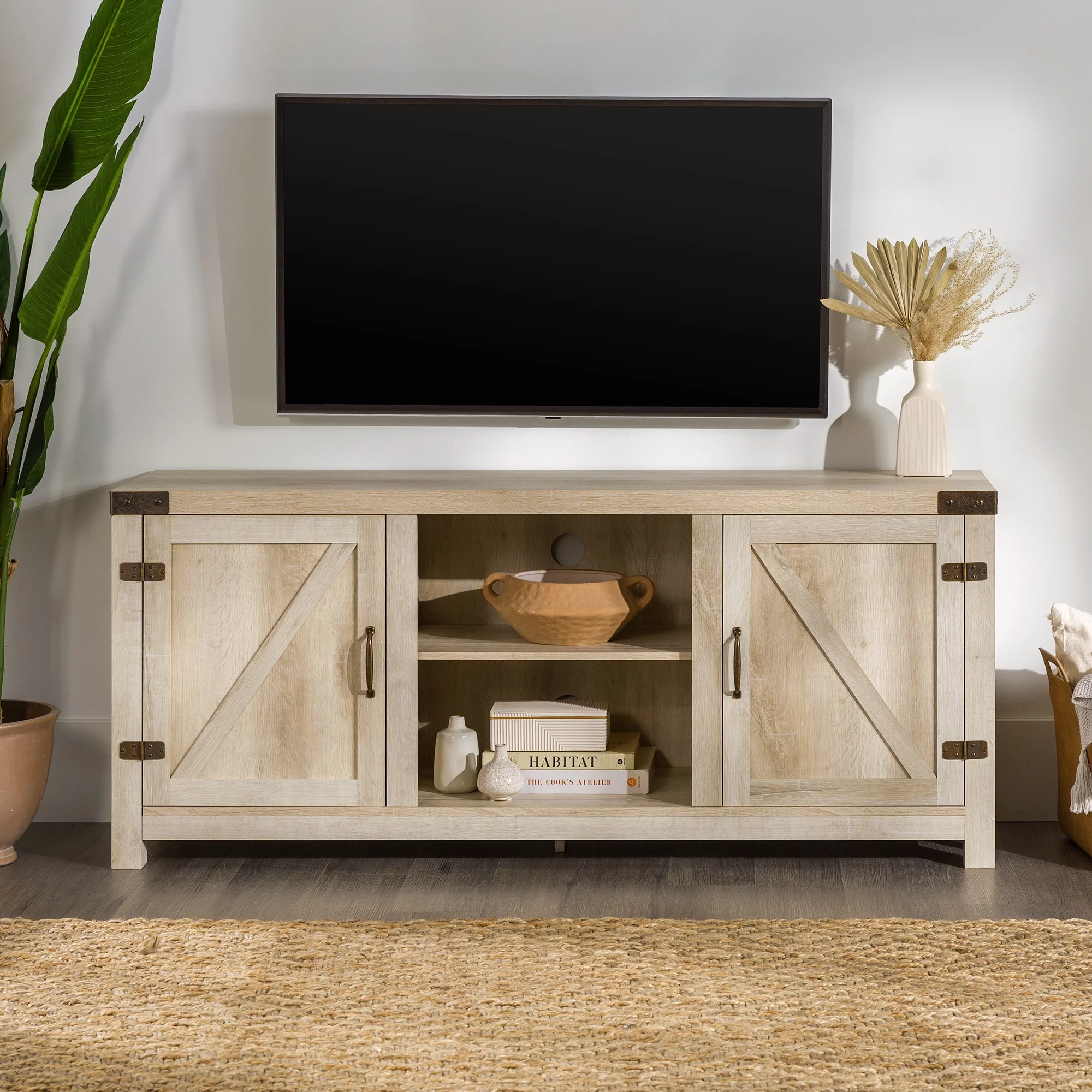 Walker Edison Modern Farmhouse Barn Door TV Stand for TVs up to 65, Grey Wash