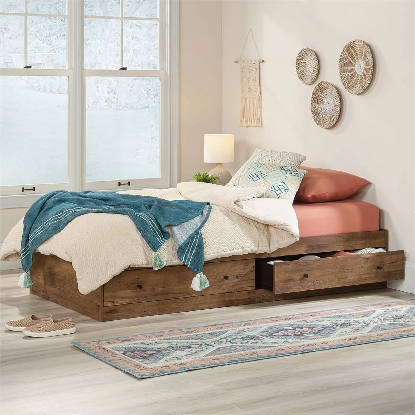 Pemberly Row Engineered Wood Mates Bed in Vintage Oak Finish