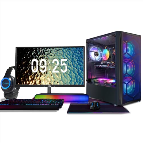 STGAubron Gaming PC Bundle with 24Inch FHD LED Monitor-Intel core I7 up to 3.9G, RX 580 8G, 16G, 512G SSD, RGB Mouse Pad, RGB Sound Bar