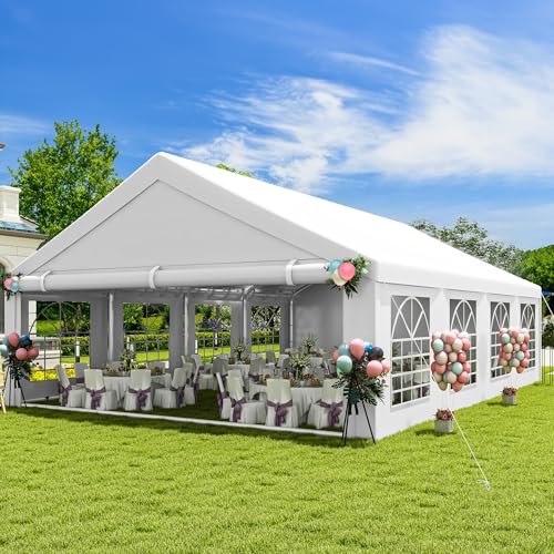 DWVO 20x30FT Large Party Tent Outdoor Heavy Duty Wedding Event Shelters Upgraded Galvanized Canopy with Large White Roof