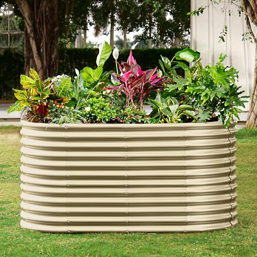 Land Guard 8x4x3ft Oval Galvanized Raised Garden Beds, Large-Capacity Metal Planter Box Outdoor, Durable Deep Raised Garden Bed 3ft Tall