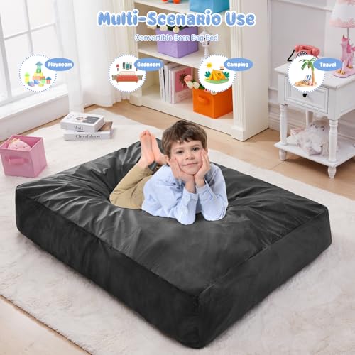 Bean Bag Chairs for Adults - Giant Bean Bag Chair Convertible Bean Bag Bed - Beanbag Chair with Micro Fiber Cover/Furniture Foam Filler