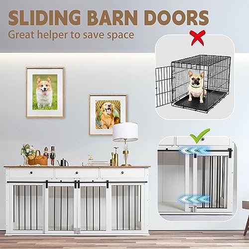 Sunseen Dog Crate Furniture Large Breed Wooden Dog Kennel with Room Divider & 3 Drawer