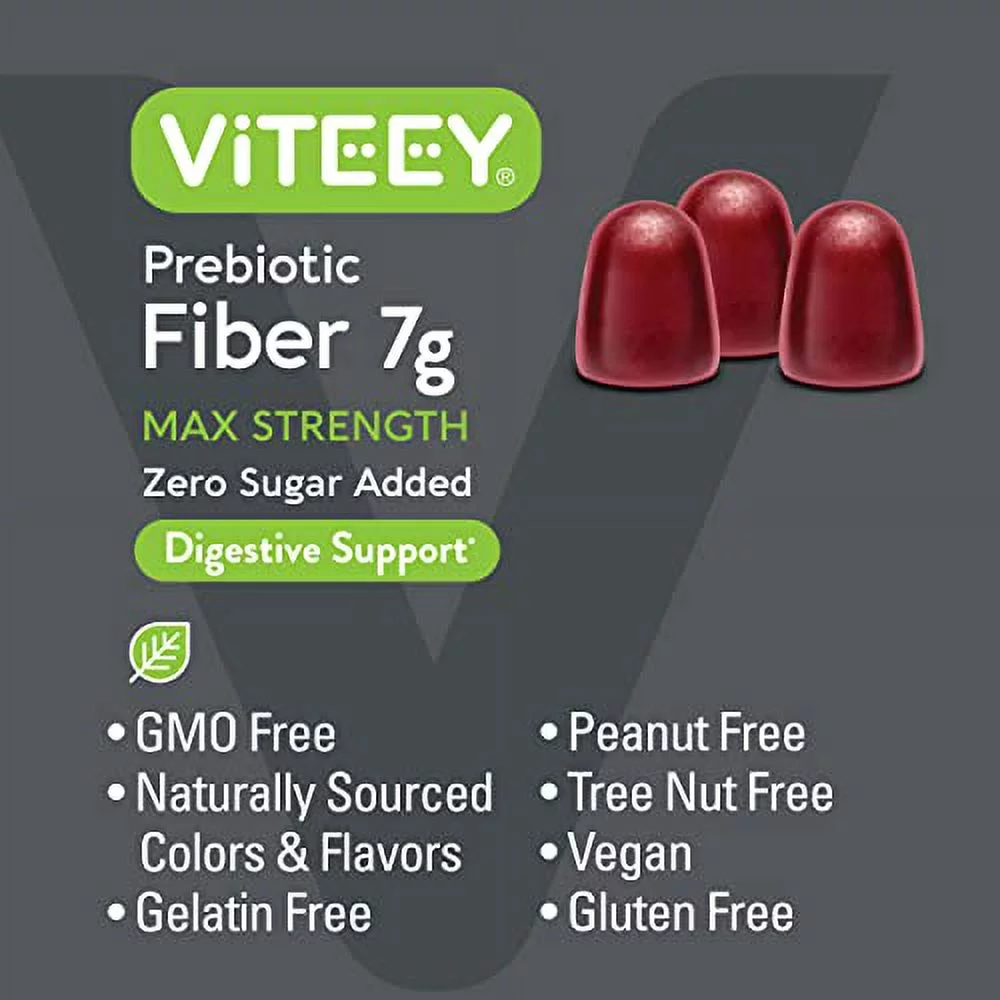 VITEEY Fiber 7g Gummies, Max Strength, Zero Sugar, Digestive Support, Fruit Flavor, 90 Count (Pack of 1) - Curated Treasures Market