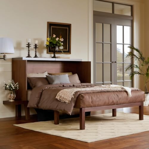 Queen Murphy Bed with Desk and Removable Shelves on Each Side, Murphy Bed Chest Murphy Bed Frame w/USB Port for Home Office, Studio or Guest Room