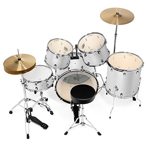 Ashthorpe 5-Piece Full Size Adult Drum Set with Remo Heads & Premium Brass Cymbals - Complete Professional Percussion Kit with Chrome Hardware