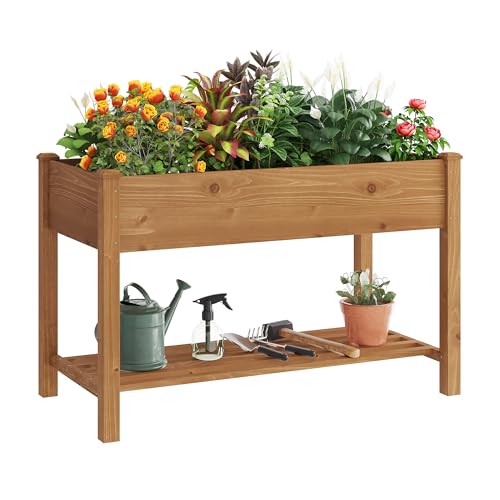 GHWIE Raised Garden Bed with Shelf,Elevated Wooden Planter Box with Legs,Garden Planter for Backyard, Patio, Balcony