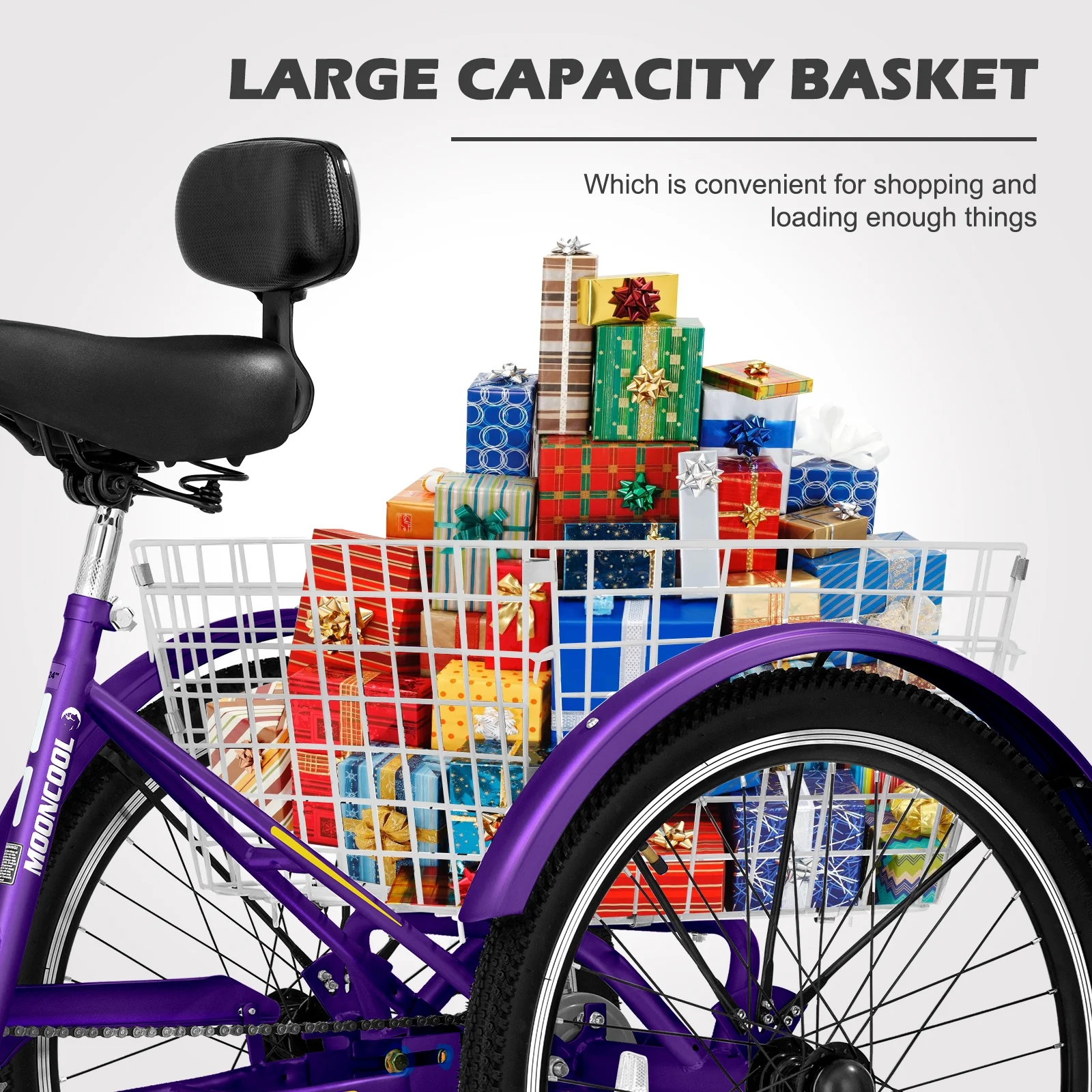 Docred Adult Tricycle 7 Speed 24 Inch Three Wheel Bike Cruiser Trike for Men/Women/Seniors