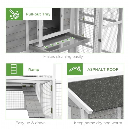 PawHut Chicken Coop, Wooden Chicken Hutch for 4 Chickens with Nesting Box, Removable Tray, Run, Hen House for Outdoor, Backyard, Farm