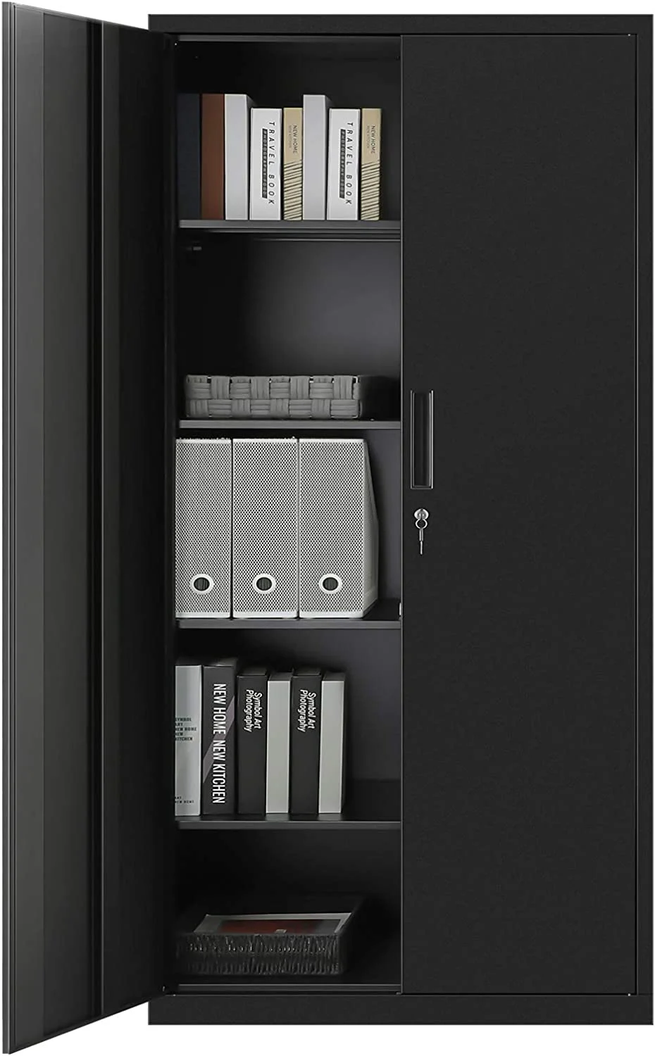 SONGMICS Garage Cabinet Metal Storage Cabinet with Doors and Shelves Office Cabinet for Home Office Garage Black