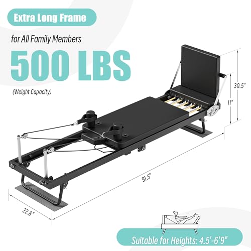 MU 91.5" Foldable Pilates Reformer Machine with Jump Board & Dual Resistance – Adjustable Reformer Pilates Machine for Full-Body Home Workout