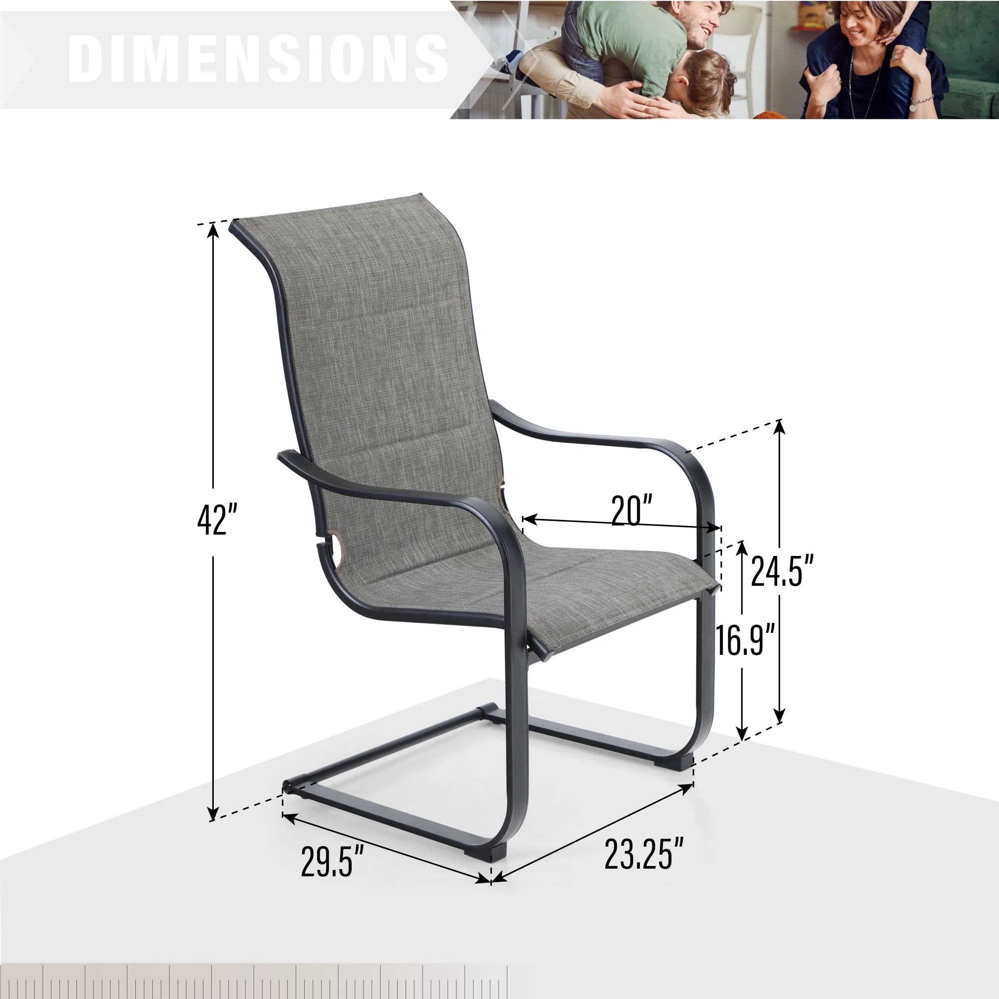 MF Studio 7 Pieces Outdoor Patio Dinning Set with 6 C Spring Textilene Chairs and 1 Metal Extendable Dining Table for 6 Person,Black&Gray