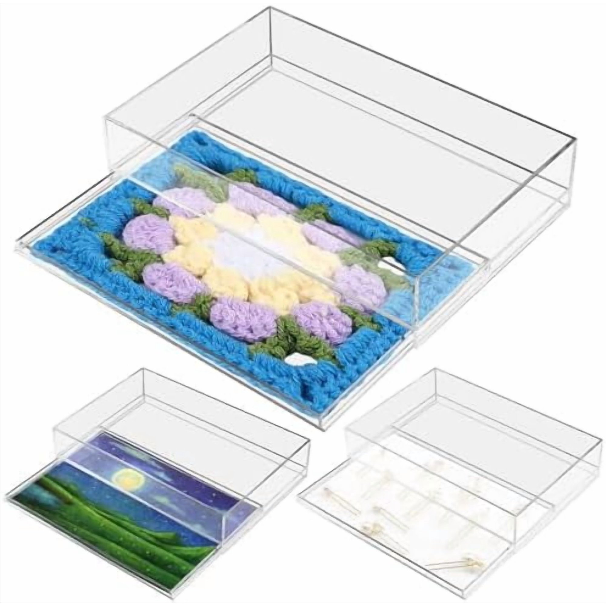 Acrylic Needlepoint Tray 8x 12Large Acrylic Tray with Insert Drawer for Customizable Photos Artwork Fabric Clarity or Messages Display Plastic Drawer