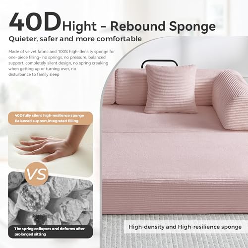 Convertible Sleeper Sofa Bed with Cylindrical Pillow, Comfy Foldable Sofa Bed Compressed Sofa in Box
