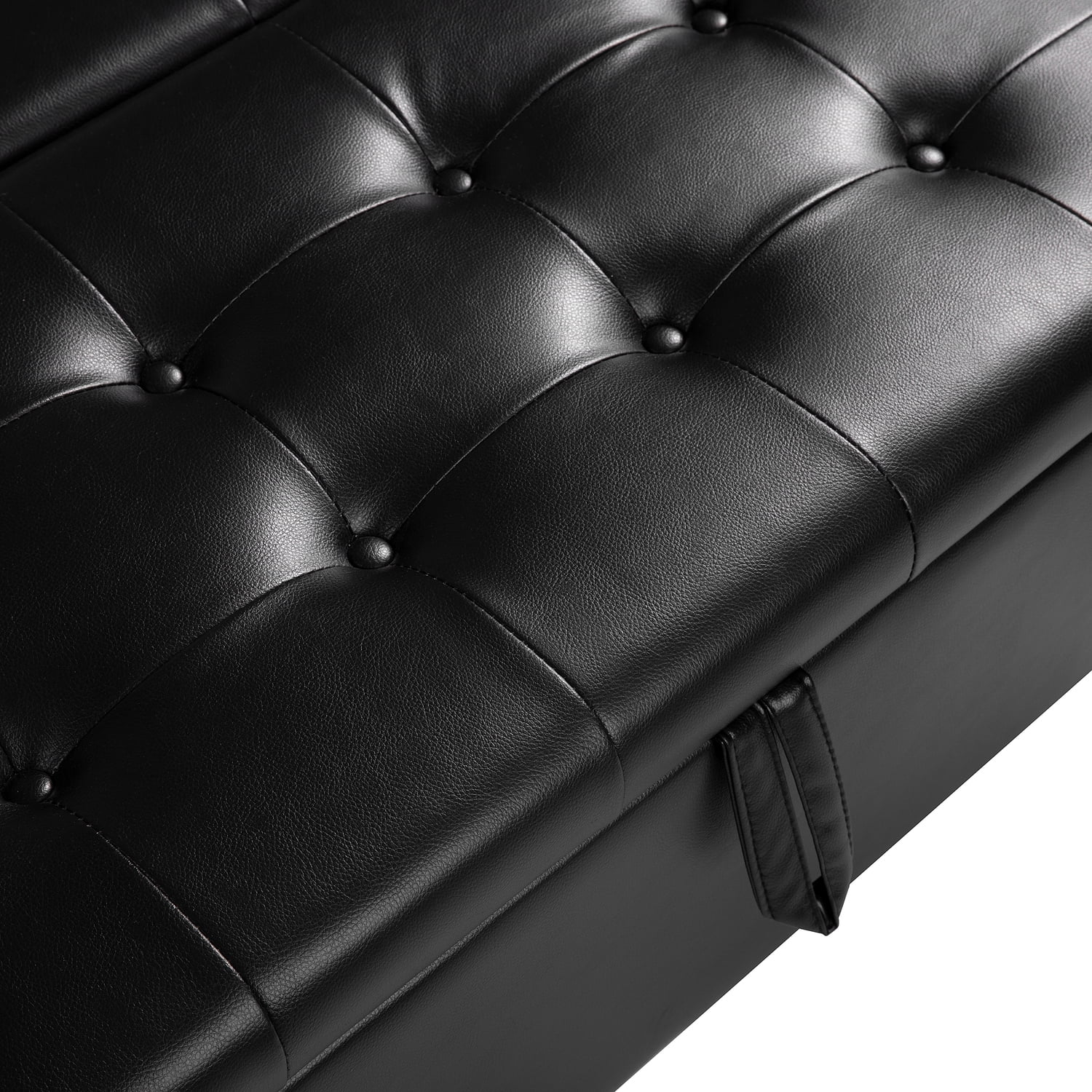 Ciara 35-Inch Air Leather Tufted Upholstered Lift-Top Ottoman Bench, Large Square Storage Coffee Table for Living Room Black