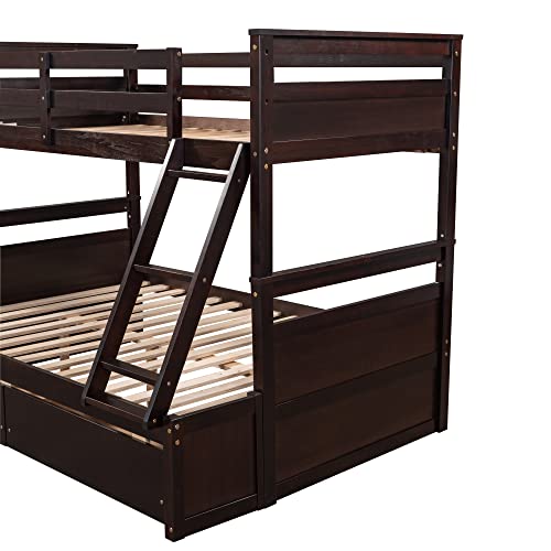 Ball & Cast Twin-Over-Twin Bunk Bed with Twin-Size Trundle and 3 Storage Stairs,Wood Bunkbed w/Full-Length Guardrails,Slat Support