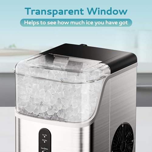 EUHOMY Nugget Ice Makers Countertop, Pebble Ice Maker Machine with 35lbs/24H Soft Ice, Self-Cleaning Sonic Ice Maker with Ice Scoop&Basket
