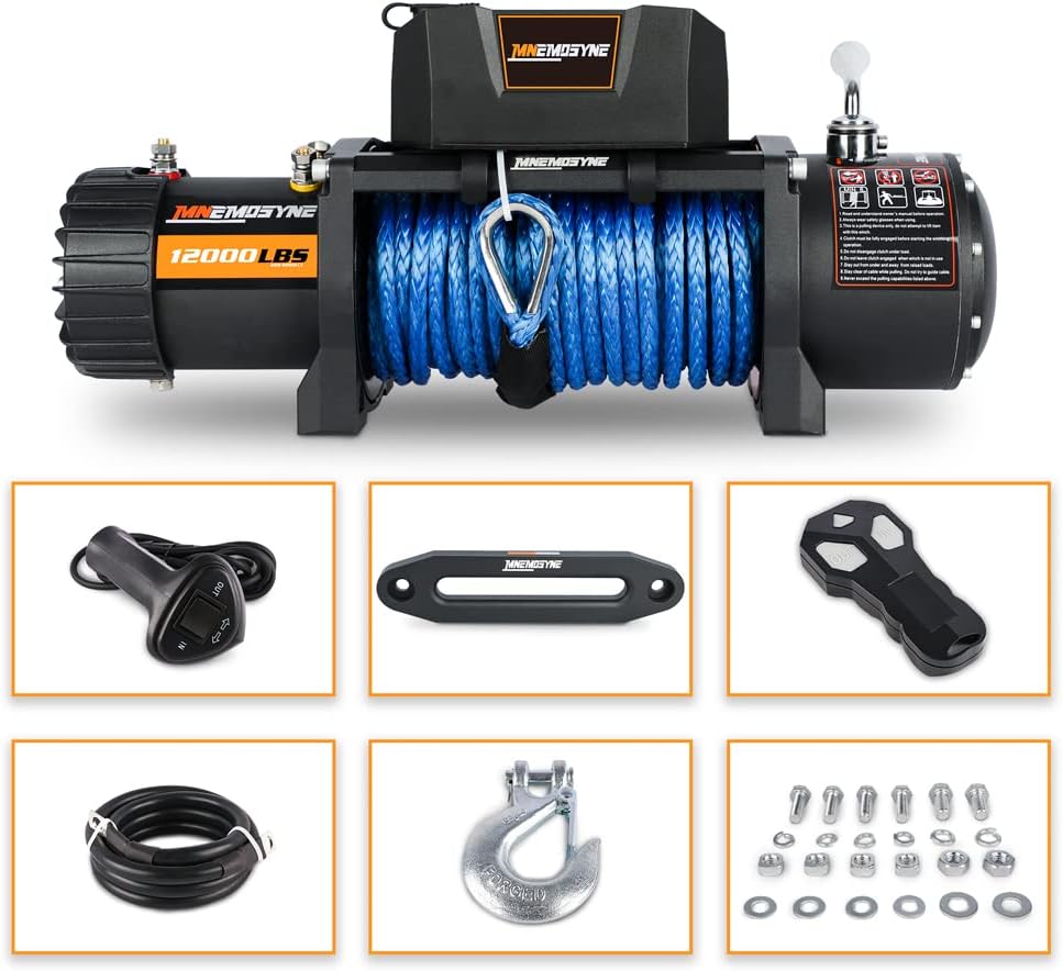 12000LBS Synthetic Rope Winch. Load Capacity Electric Winch Kit,Waterproof IP67 Electric Winch with Hawse Fairlead, Corded Control Recove