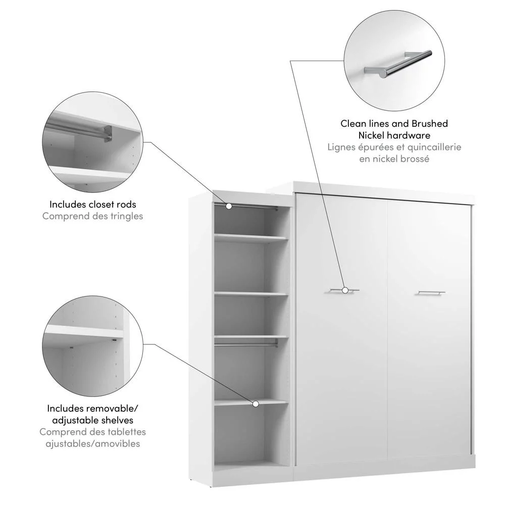 Bestar Nebula Engineered Wood Queen Murphy Bed with Closet Organizer in White