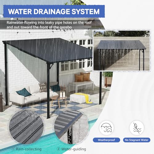 SUNSITT 8&rsquo; x 10&rsquo; Gazebo, Outdoor Lean to Gazebo Pergola w/Drainage Holes