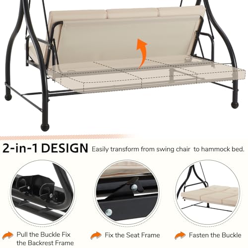 U-MAX Porch Swing Chair with Adjustable Backrest&Canopy