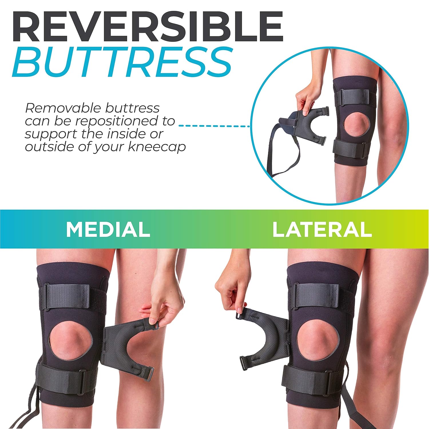BraceAbility J Patella Knee Brace - Lateral Patellar Stabilizer with Medial and J-Lat Support Straps for Dislocation, Subluxation